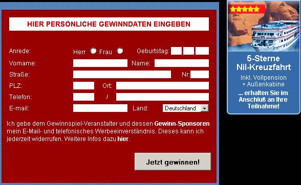 Ein Scherz - Gewinndaten